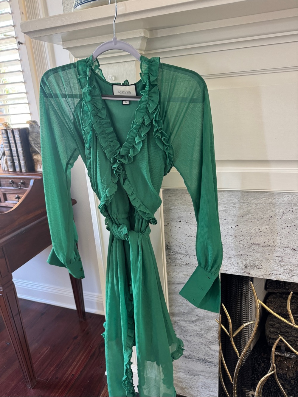 Alexis Suzette Emerald Green Ruffle Wrap Dress